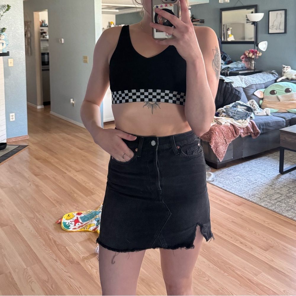Black denim skirt